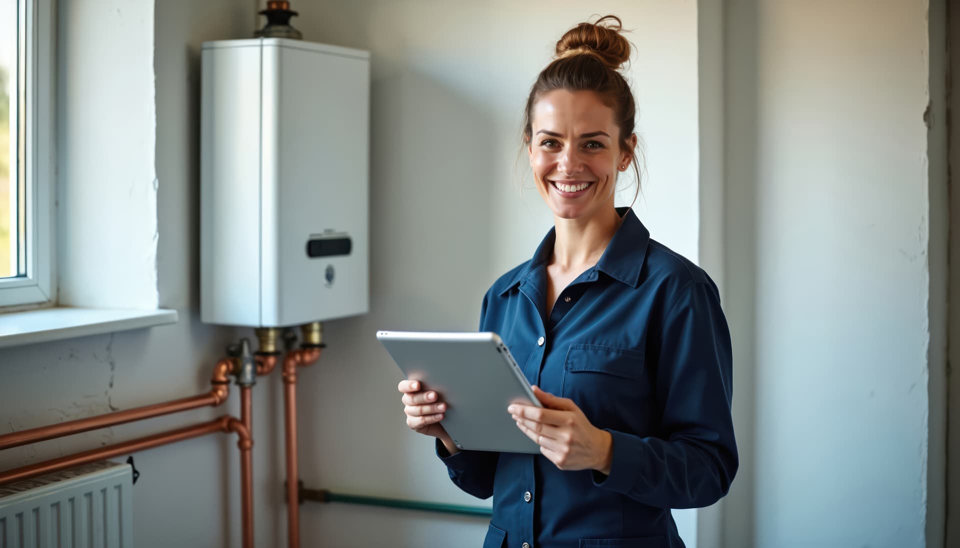 A staff member reviewing property information during a visit.
